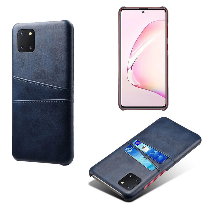 Double Card Slots PU Leather Coated PC Case for Samsung Galaxy A81 / Note 10 Lite - Blue - 1