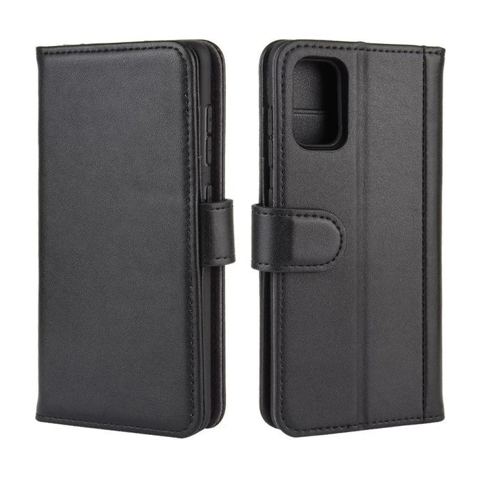 For Samsung Galaxy A41 (Global) Phone Cases Genuine Split Leather Wallet Mobile Cover Stand - Black - 2