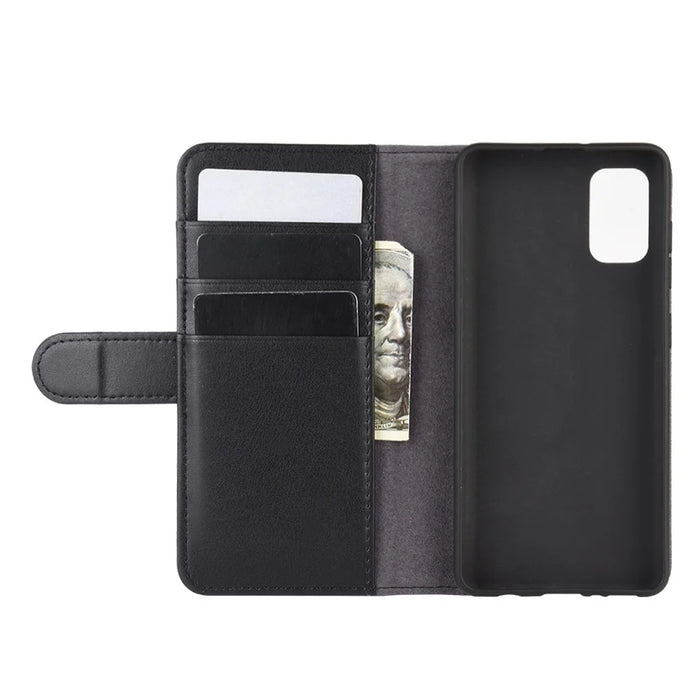 For Samsung Galaxy A41 (Global) Phone Cases Genuine Split Leather Wallet Mobile Cover Stand - Black - 5