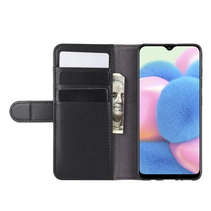 For Samsung Galaxy A41 (Global) Phone Cases Genuine Split Leather Wallet Mobile Cover Stand - Black - 6