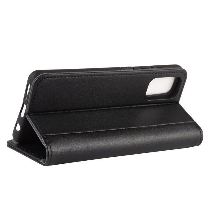 For Samsung Galaxy A41 (Global) Phone Cases Genuine Split Leather Wallet Mobile Cover Stand - Black - 7