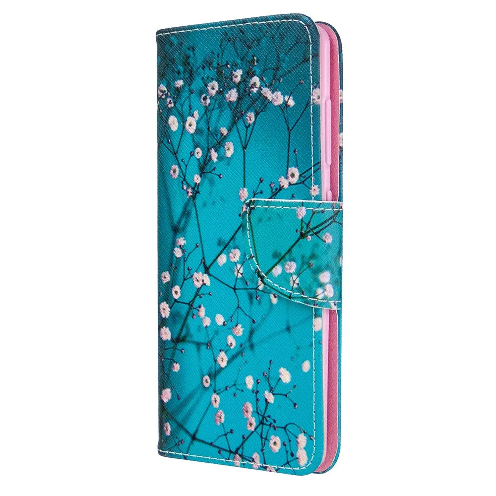 Pattern Printing Leather Wallet Case for Samsung Galaxy A41 (Global Version) - Tree with Flowers - 2