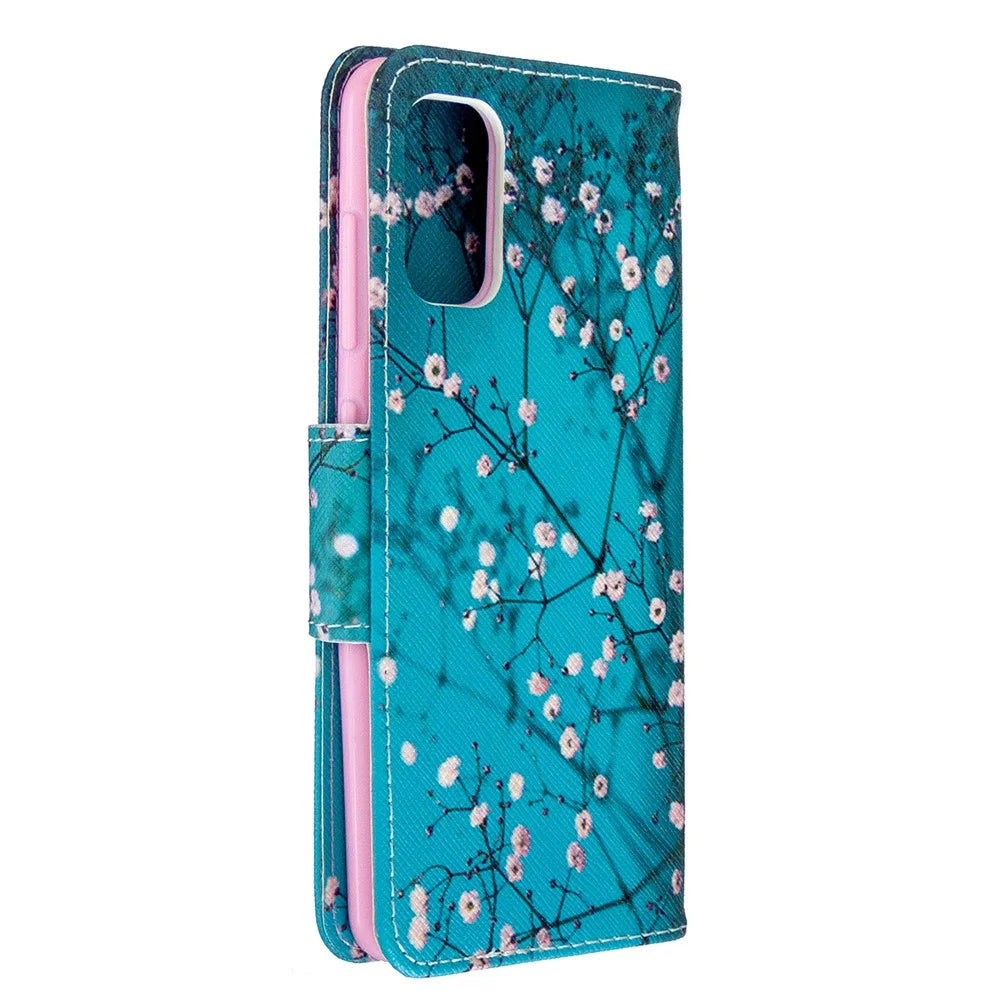 Pattern Printing Leather Wallet Case for Samsung Galaxy A41 (Global Version) - Tree with Flowers - 3