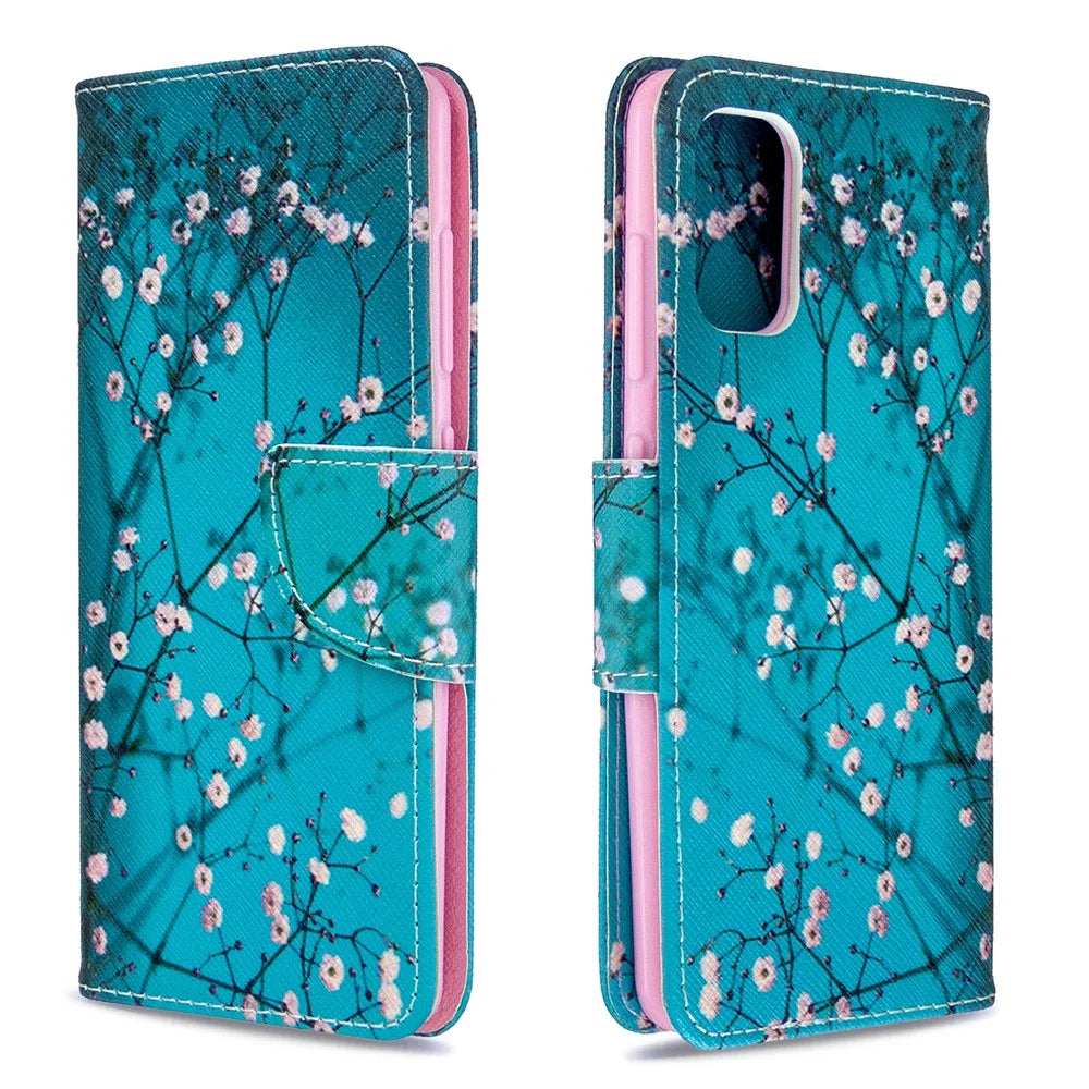 Pattern Printing Leather Wallet Case for Samsung Galaxy A41 (Global Version) - Tree with Flowers - 4