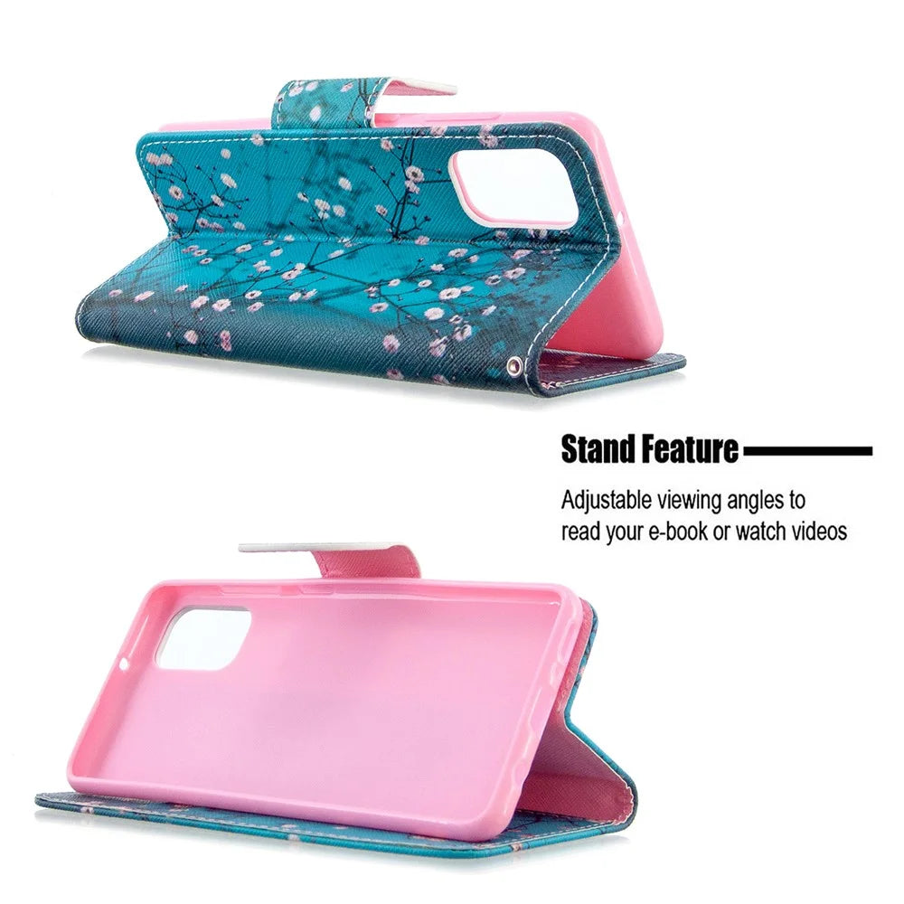 Pattern Printing Leather Wallet Case for Samsung Galaxy A41 (Global Version) - Tree with Flowers - 5