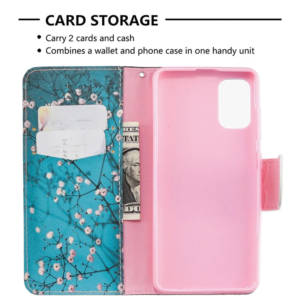 Pattern Printing Leather Wallet Case for Samsung Galaxy A41 (Global Version) - Tree with Flowers - 6