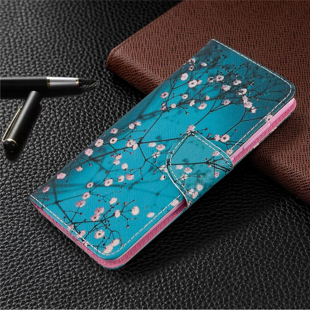 Pattern Printing Leather Wallet Case for Samsung Galaxy A41 (Global Version) - Tree with Flowers - 7