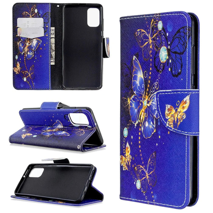 Pattern Printing Wallet Stand Flip Leather Phone Cover for Samsung Galaxy A41 (Global Version) - Crystal Butterflies - 1