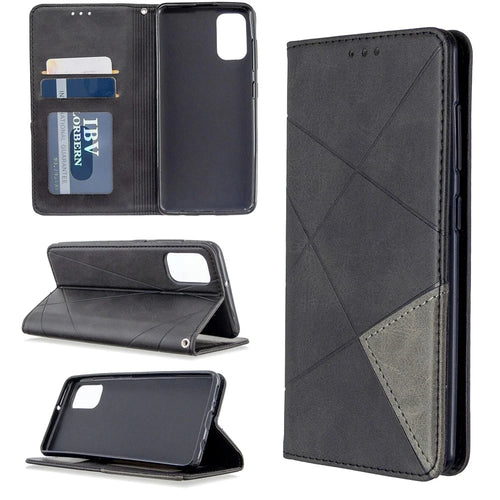 Geometric Leather Phone Case Card Holder Shell for Samsung Galaxy A41 (Global Version) - Black - 1