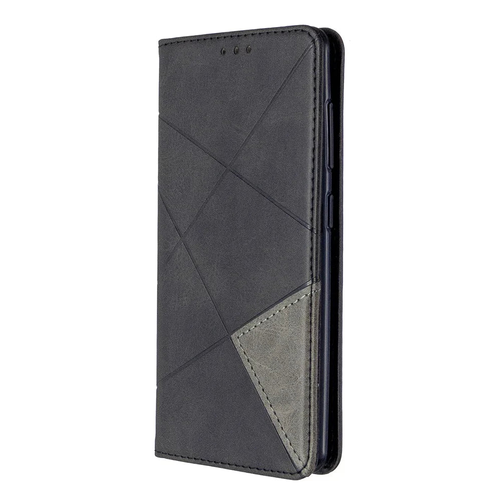 Geometric Leather Phone Case Card Holder Shell for Samsung Galaxy A41 (Global Version) - Black - 2