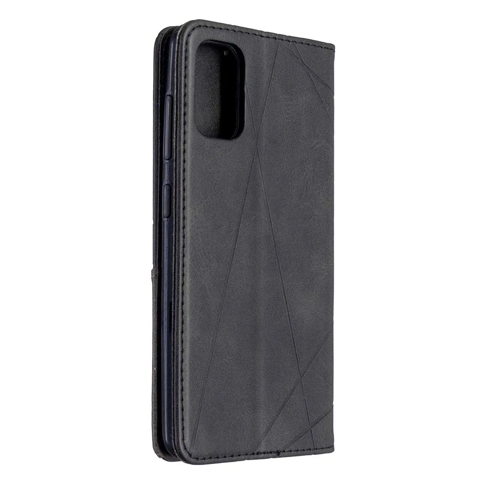 Geometric Leather Phone Case Card Holder Shell for Samsung Galaxy A41 (Global Version) - Black - 3