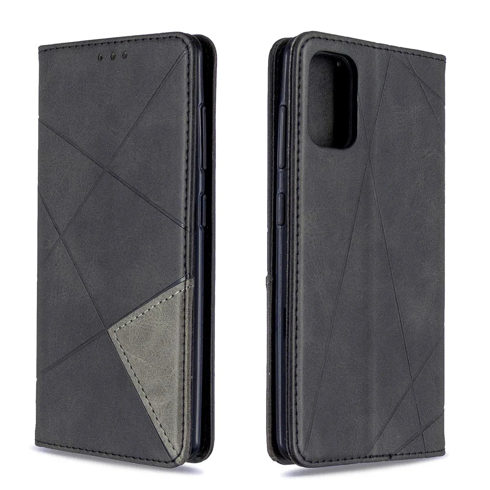Geometric Leather Phone Case Card Holder Shell for Samsung Galaxy A41 (Global Version) - Black - 4