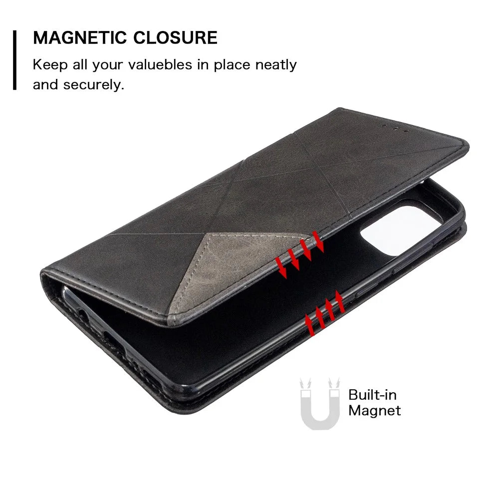 Geometric Leather Phone Case Card Holder Shell for Samsung Galaxy A41 (Global Version) - Black - 5