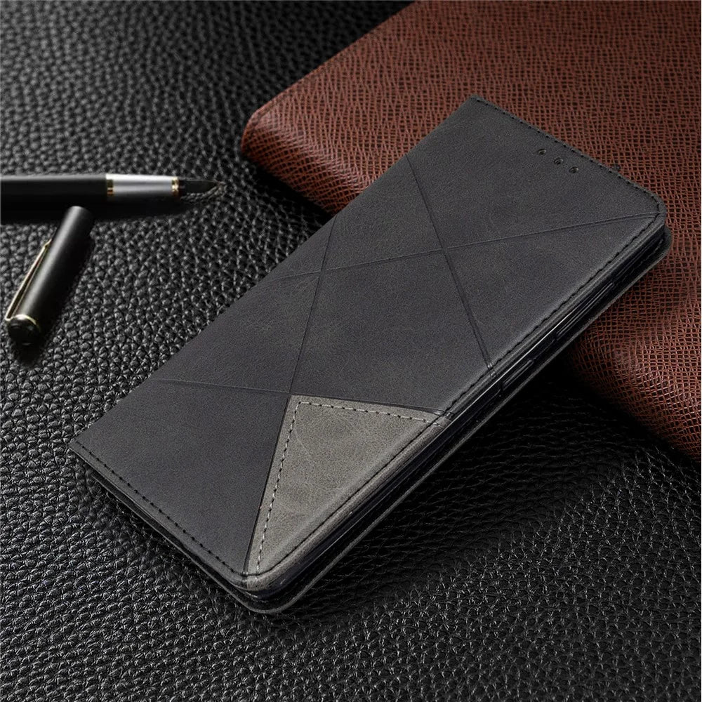 Geometric Leather Phone Case Card Holder Shell for Samsung Galaxy A41 (Global Version) - Black - 7