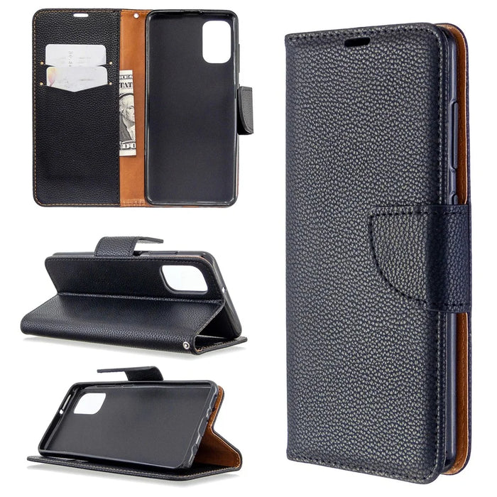 Litchi Skin with Wallet Leather Stand Case for Samsung Galaxy A41 (Global Version) - Black - 1