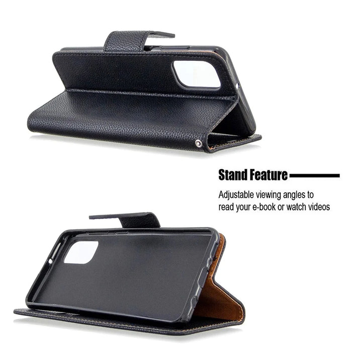 Litchi Skin with Wallet Leather Stand Case for Samsung Galaxy A41 (Global Version) - Black - 5