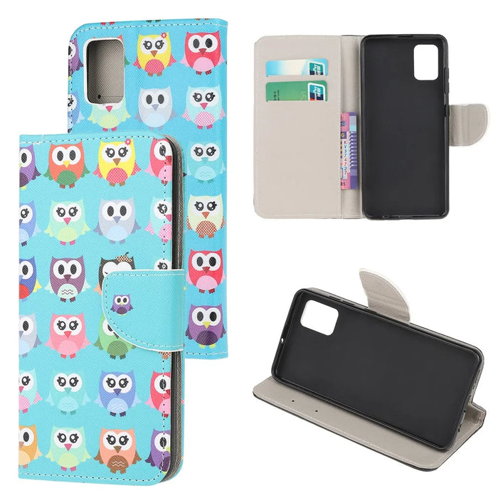 Pattern Printing Cross Texture Leather Wallet Case for Samsung Galaxy A41 (Global Version) - Multiple Owls - 1