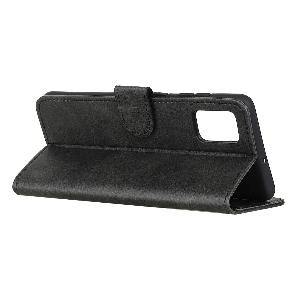 Matte Skin Leather Stand Cover with Wallet Cell Phone Case for Samsung Galaxy A31 - Black - 3