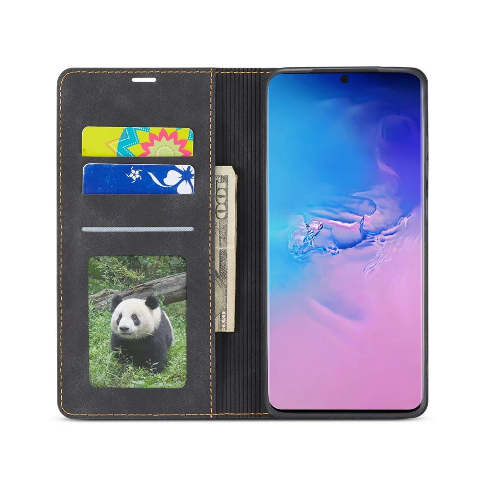 FORWENW Fantasy Series Silky Touch Leather Wallet Stand Case for Samsung Galaxy A91/S10 Lite - Black - 2