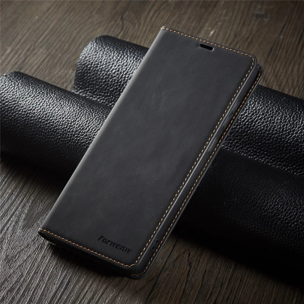 FORWENW Fantasy Series Silky Touch Leather Wallet Stand Case for Samsung Galaxy A91/S10 Lite - Black - 5