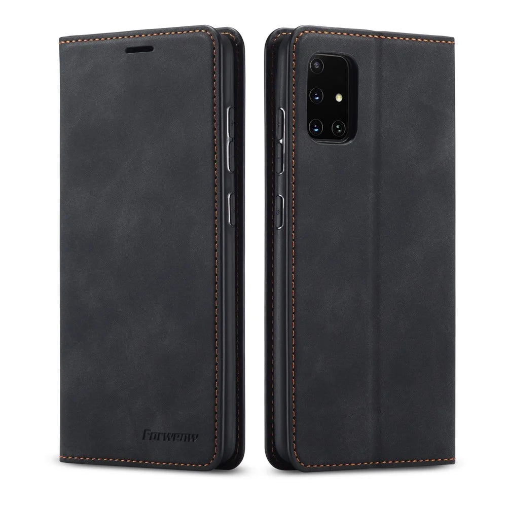 FORWENW Fantasy Series Silky Touch PU Leather Stand Case for Samsung Galaxy A71 - Black - 1