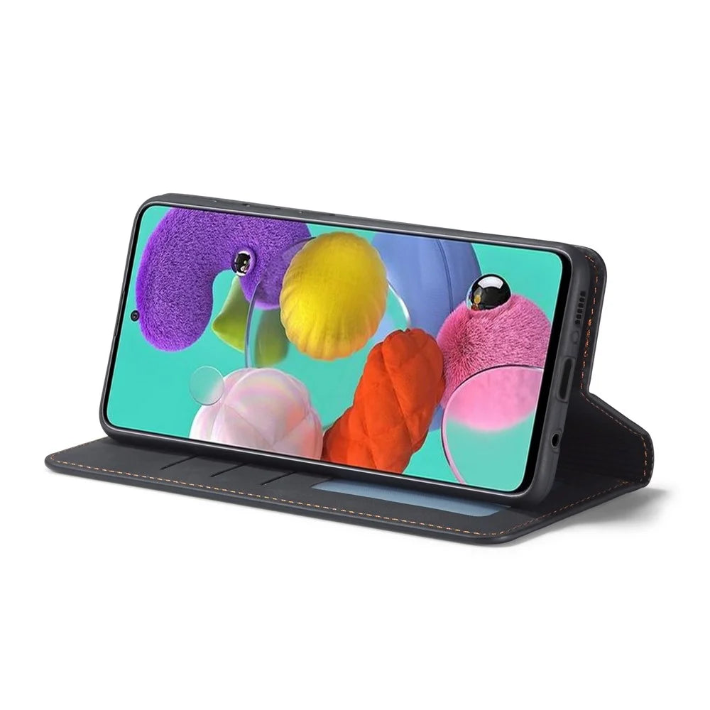 FORWENW Fantasy Series Silky Touch PU Leather Stand Case for Samsung Galaxy A71 - Black - 6