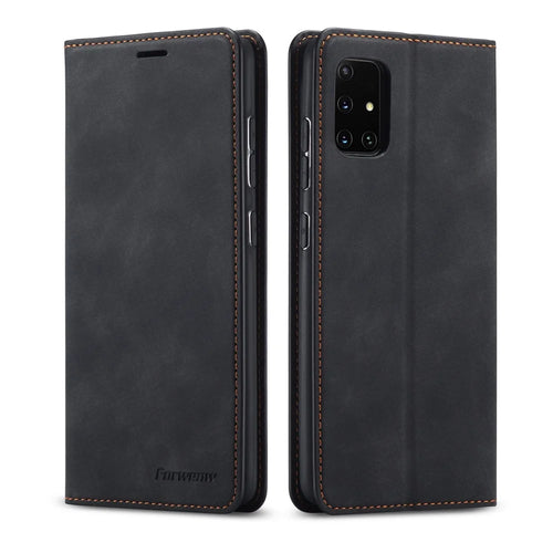 FORWENW Fantasy Series Silky Touch Cell Phone Leather Wallet Case for Samsung Galaxy A51 - Black - 1