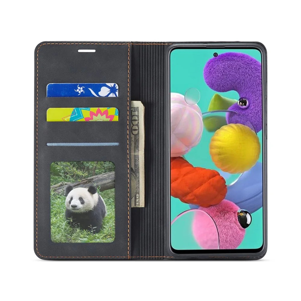 FORWENW Fantasy Series Silky Touch Cell Phone Leather Wallet Case for Samsung Galaxy A51 - Black - 4