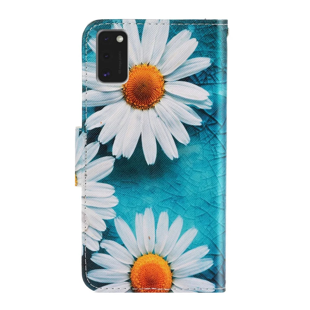 Pattern Printing PU Leather Wallet Phone Shell for Samsung Galaxy A41 (Global Version) - White Flower - 2