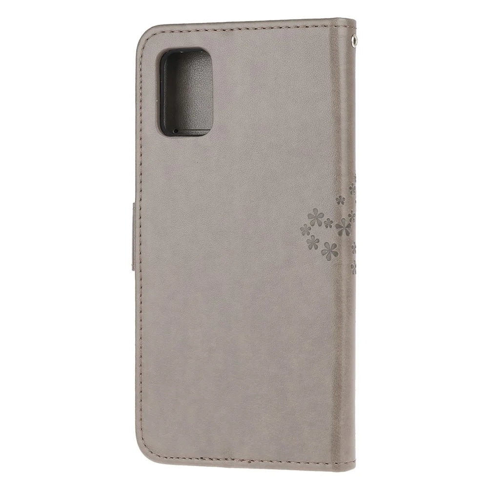 Imprint Tree Owl Pattern Magnetic Wallet PU Leather Cover for Samsung Galaxy A51 5G - Grey - 3