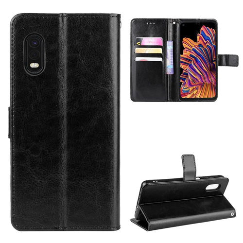 Crazy Horse Skin Unique Design PU Leather Shell for Samsung Galaxy Xcover Pro - Black - 1