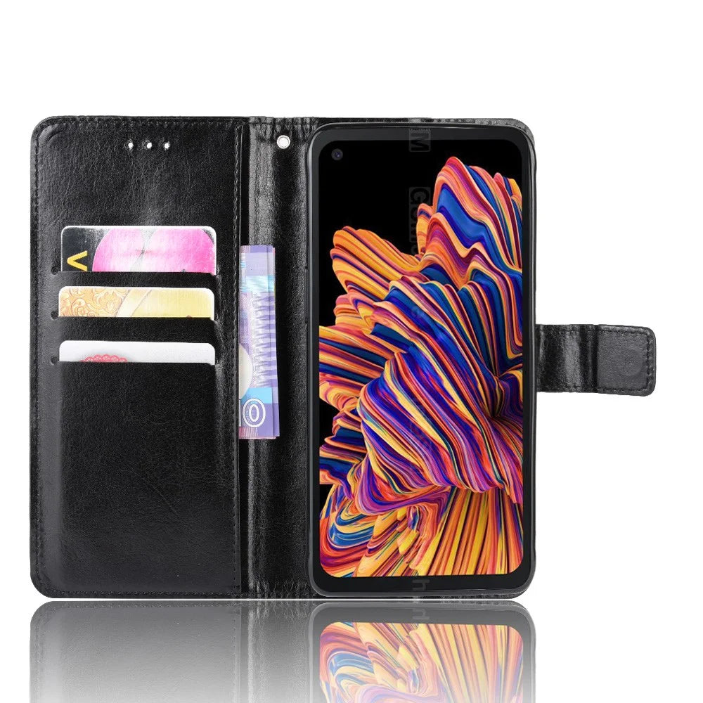 Crazy Horse Skin Unique Design PU Leather Shell for Samsung Galaxy Xcover Pro - Black - 5