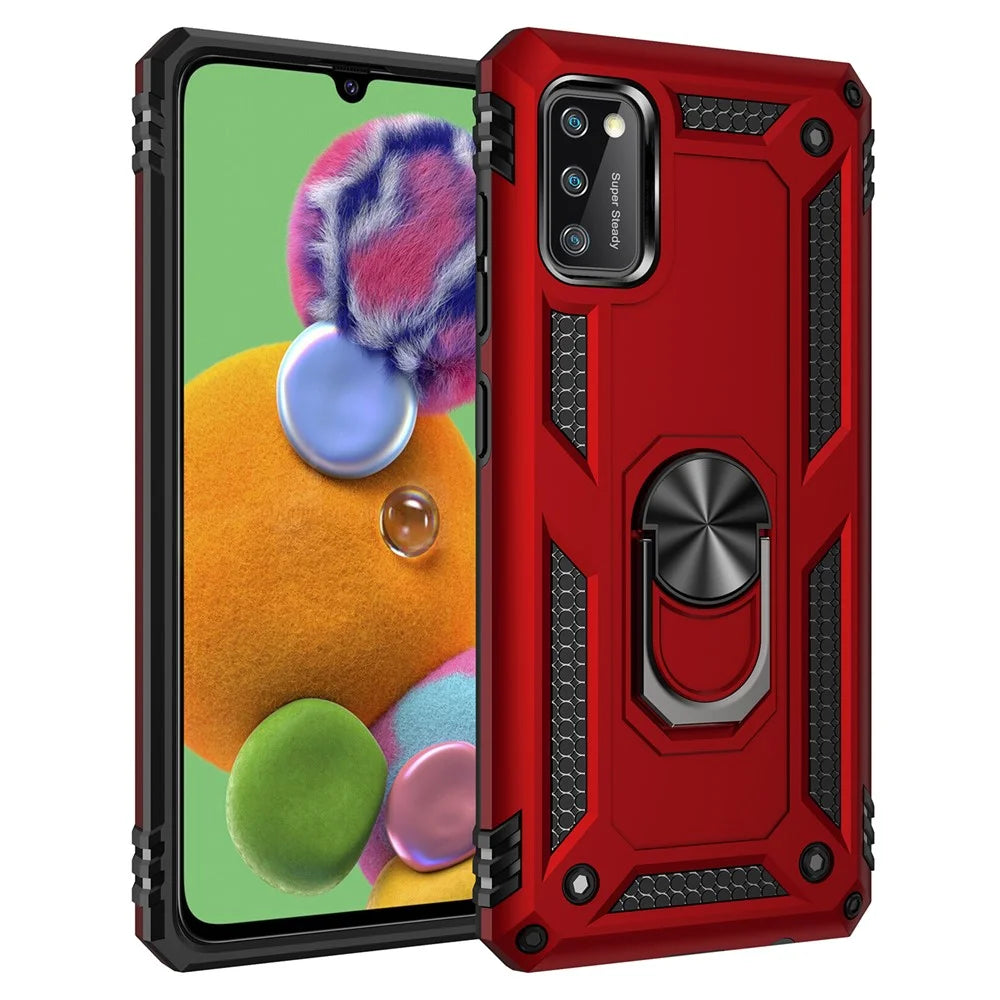 Hybrid PC TPU Kickstand Armor Phone Shell Case for Samsung Galaxy A41 (Global Version) - Red - 2