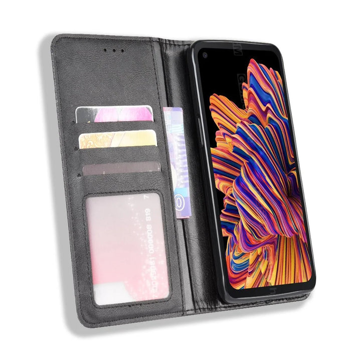 Vintage Style Leather Wallet Stand Case for Samsung Galaxy Xcover Pro - Black - 6