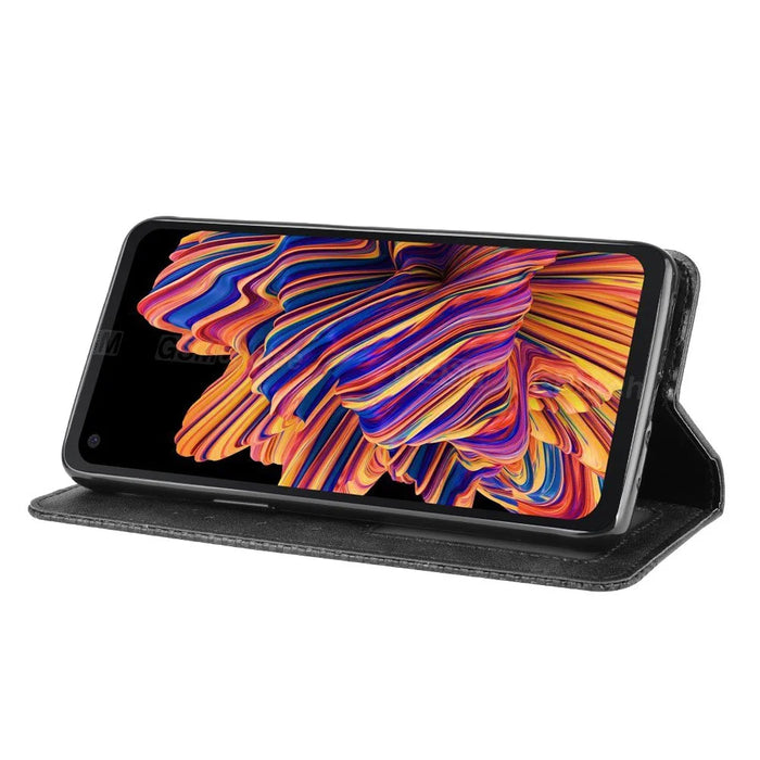 Vintage Style Leather Wallet Stand Case for Samsung Galaxy Xcover Pro - Black - 7