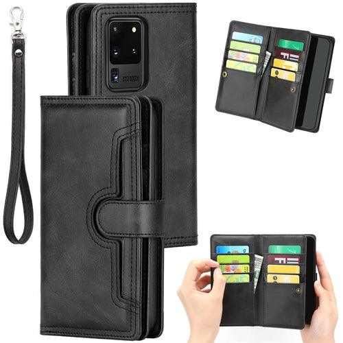 Multiple Card Slots Leather Shell Case Cover for Samsung Galaxy S20 Ultra - Black - 1