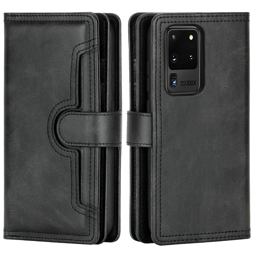 Multiple Card Slots Leather Shell Case Cover for Samsung Galaxy S20 Ultra - Black - 2