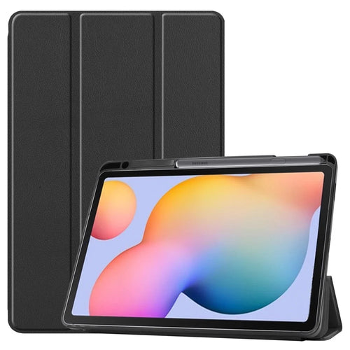 Tri-Fold Stand Cover for Samsung Galaxy Tab S6 Lite (2024) / (2022) / (2020) Leather Tablet Case with Pen Slot - Black - 1