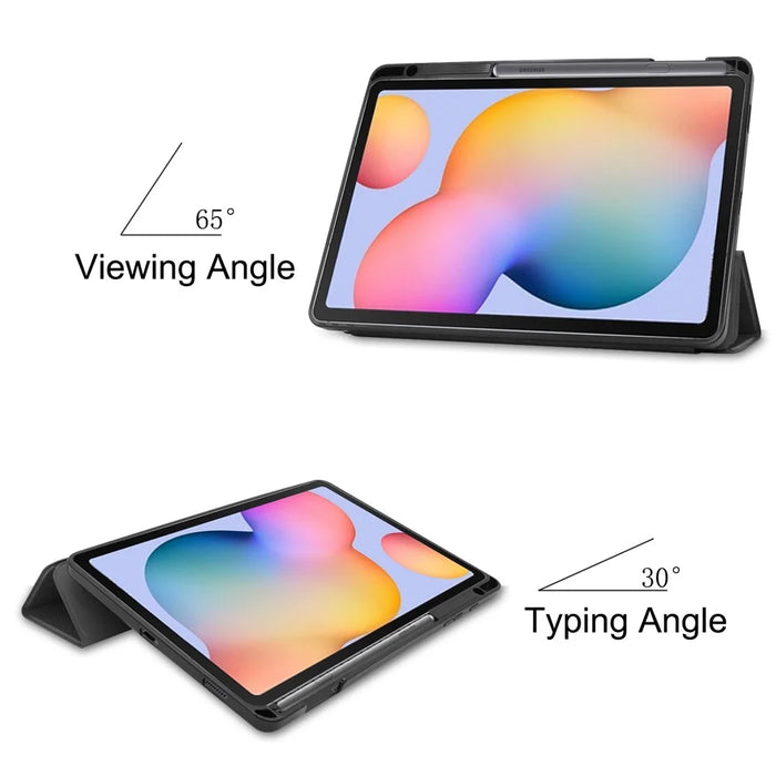 Tri-Fold Stand Cover for Samsung Galaxy Tab S6 Lite (2024) / (2022) / (2020) Leather Tablet Case with Pen Slot - Black - 3