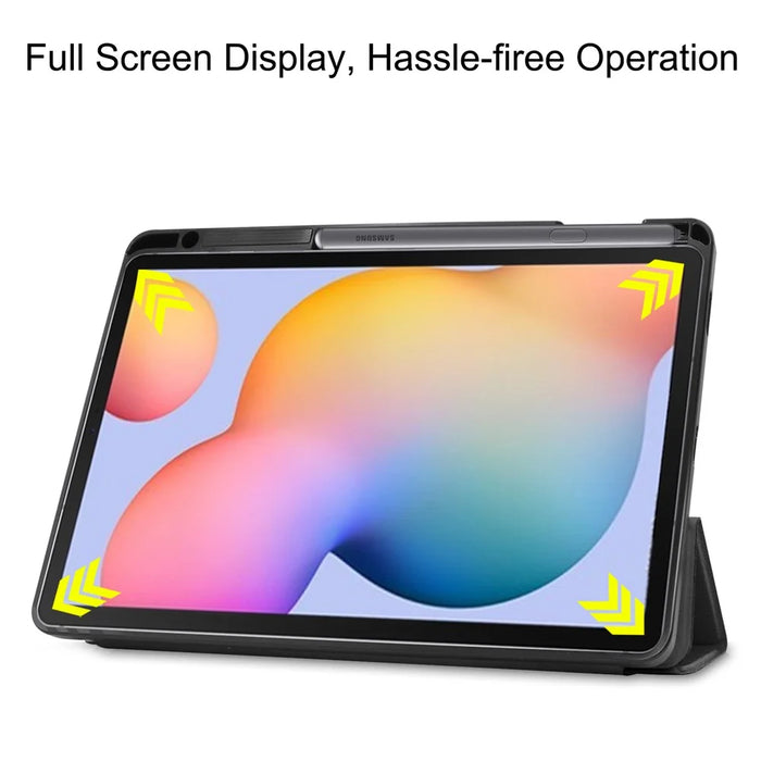 Tri-Fold Stand Cover for Samsung Galaxy Tab S6 Lite (2024) / (2022) / (2020) Leather Tablet Case with Pen Slot - Black - 4