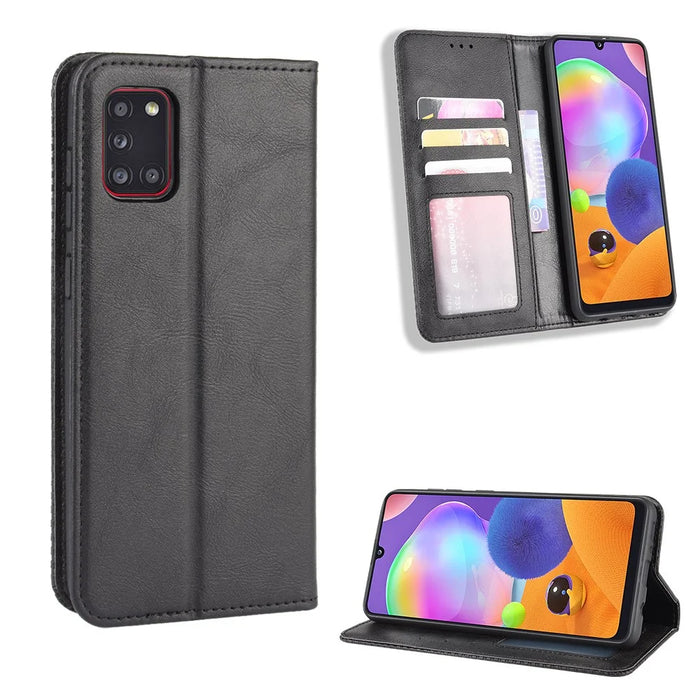 Retro Auto-absorbed Special Design Leather Cover for Samsung Galaxy A31 - Black - 1