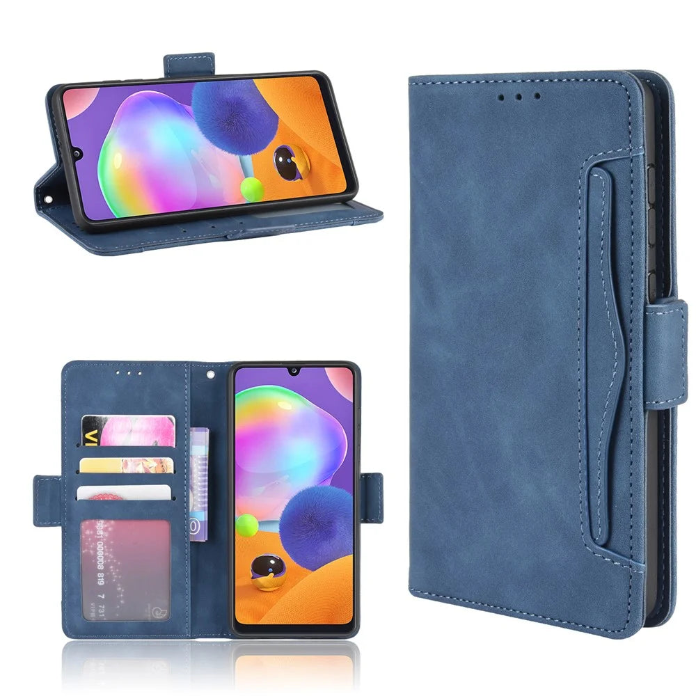 PU Leather with Multiple Card Slots Mobile Shell for Samsung Galaxy A31 - Blue - 1