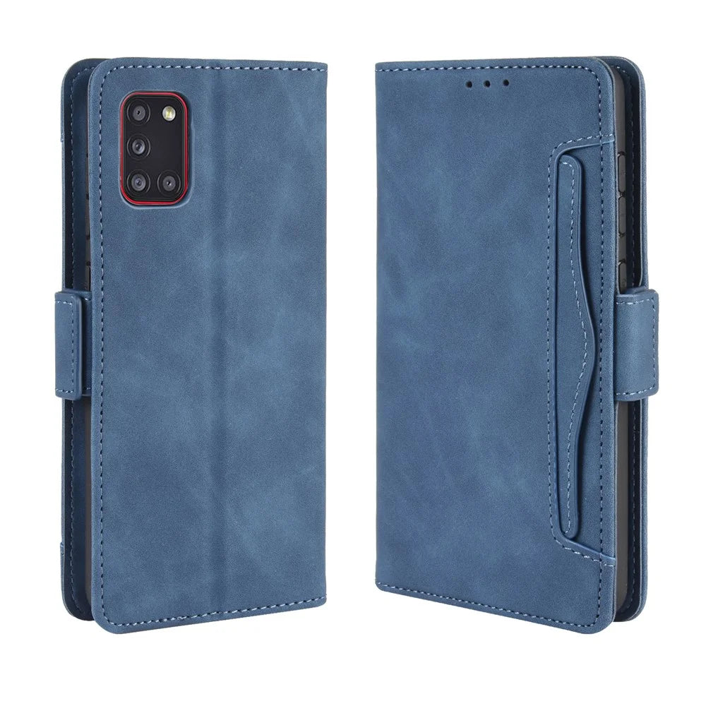 PU Leather with Multiple Card Slots Mobile Shell for Samsung Galaxy A31 - Blue - 2
