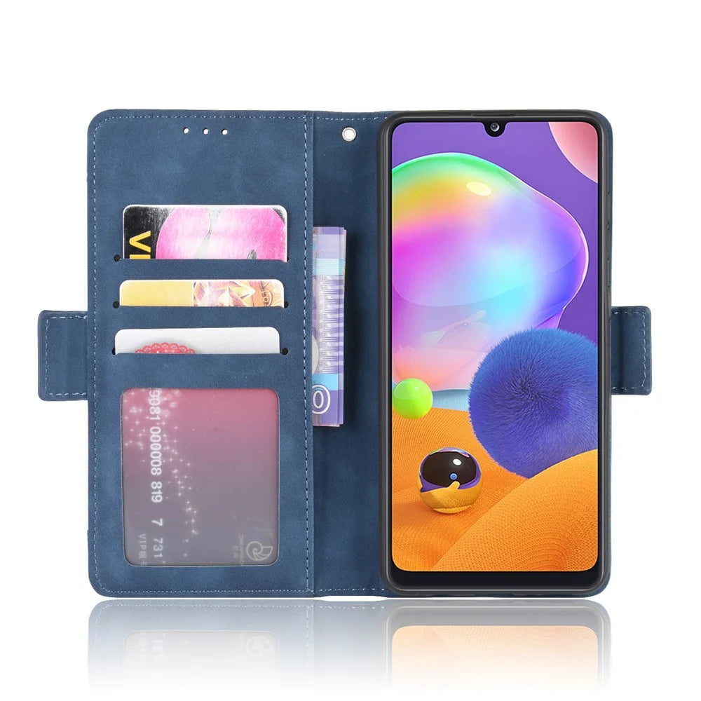 PU Leather with Multiple Card Slots Mobile Shell for Samsung Galaxy A31 - Blue - 6