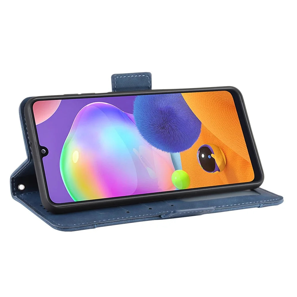 PU Leather with Multiple Card Slots Mobile Shell for Samsung Galaxy A31 - Blue - 7
