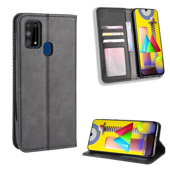 Magnetic Retro Leather with Wallet Phone Shell for Samsung Galaxy M31 - Black - 1