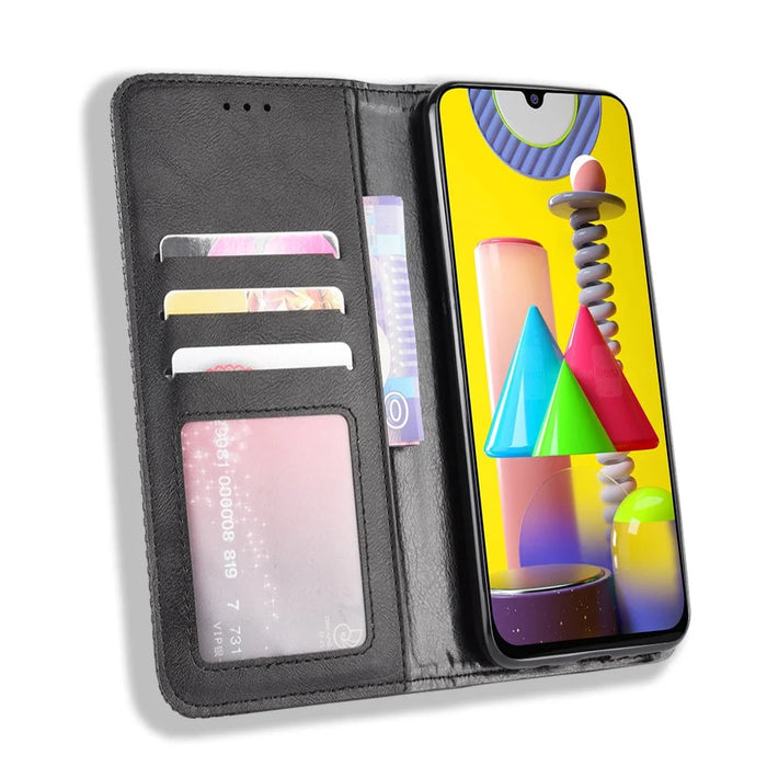 Magnetic Retro Leather with Wallet Phone Shell for Samsung Galaxy M31 - Black - 6