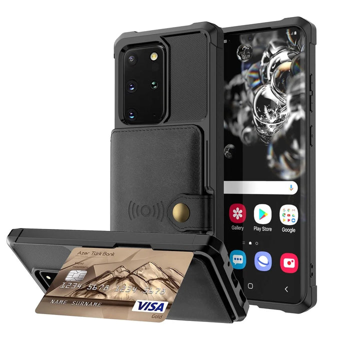 Wallet Kickstand Leather Coated TPU Cover Built-in Magnetic Sheet for Samsung Galaxy S20 Plus/S20 Plus 5G - Black - 1