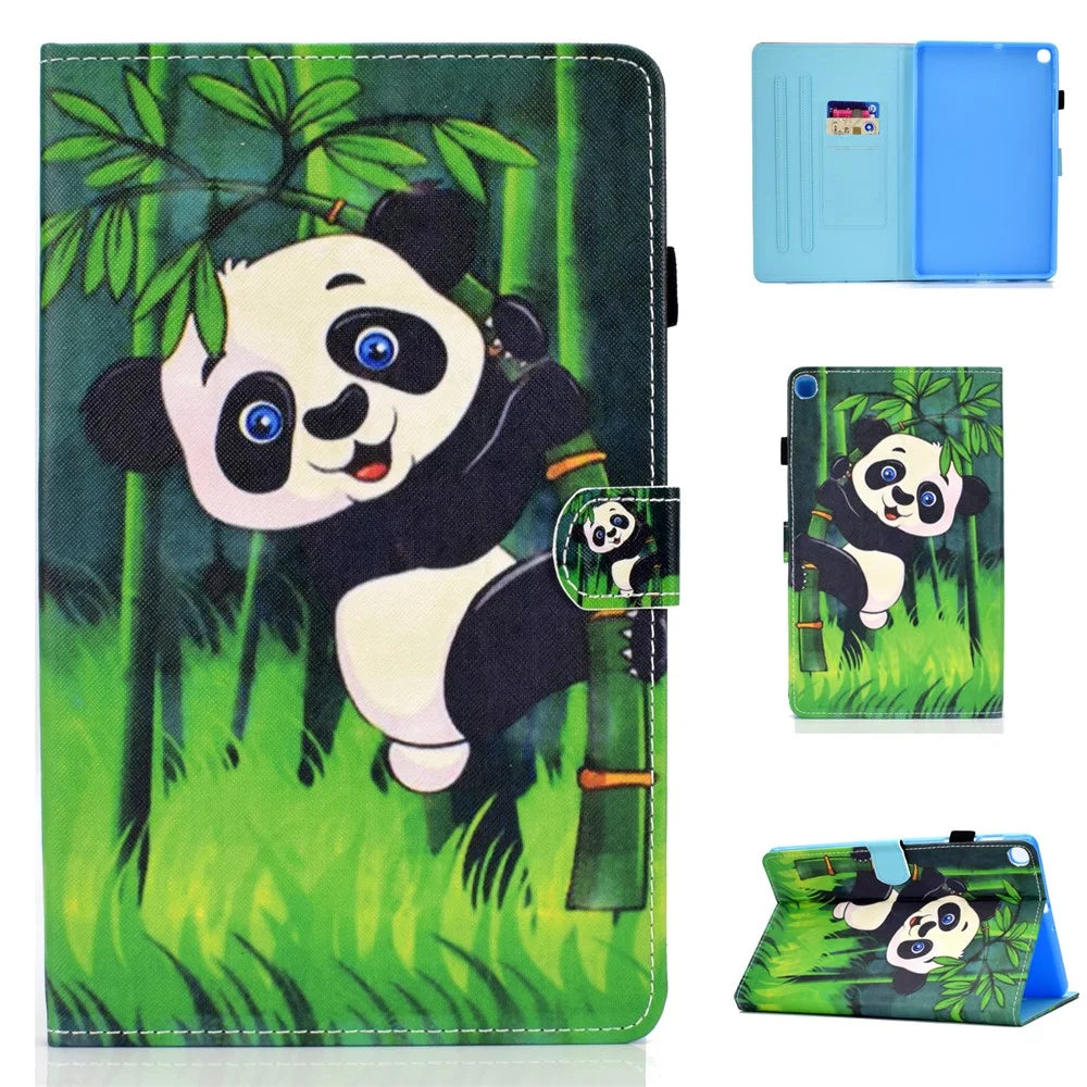 Pattern Printing Leather Card Holder Tablet Shell for Samsung Galaxy Tab S6 Lite (2020) P610 P615 / (2022) / (2024) - Panda and Bamboo - 1