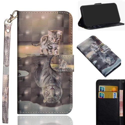 Light Spot Decor Pattern Printing Wallet Stand Leather Cover with Strap for Samsung Galaxy A31 - Cat and Tiger Reflection - 1